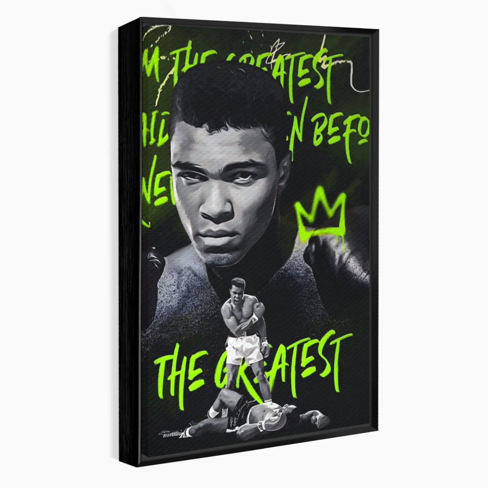 Tablou canvas cu tablou canvas cu portretul lui muhammad ali, in rama de aluminiu negru